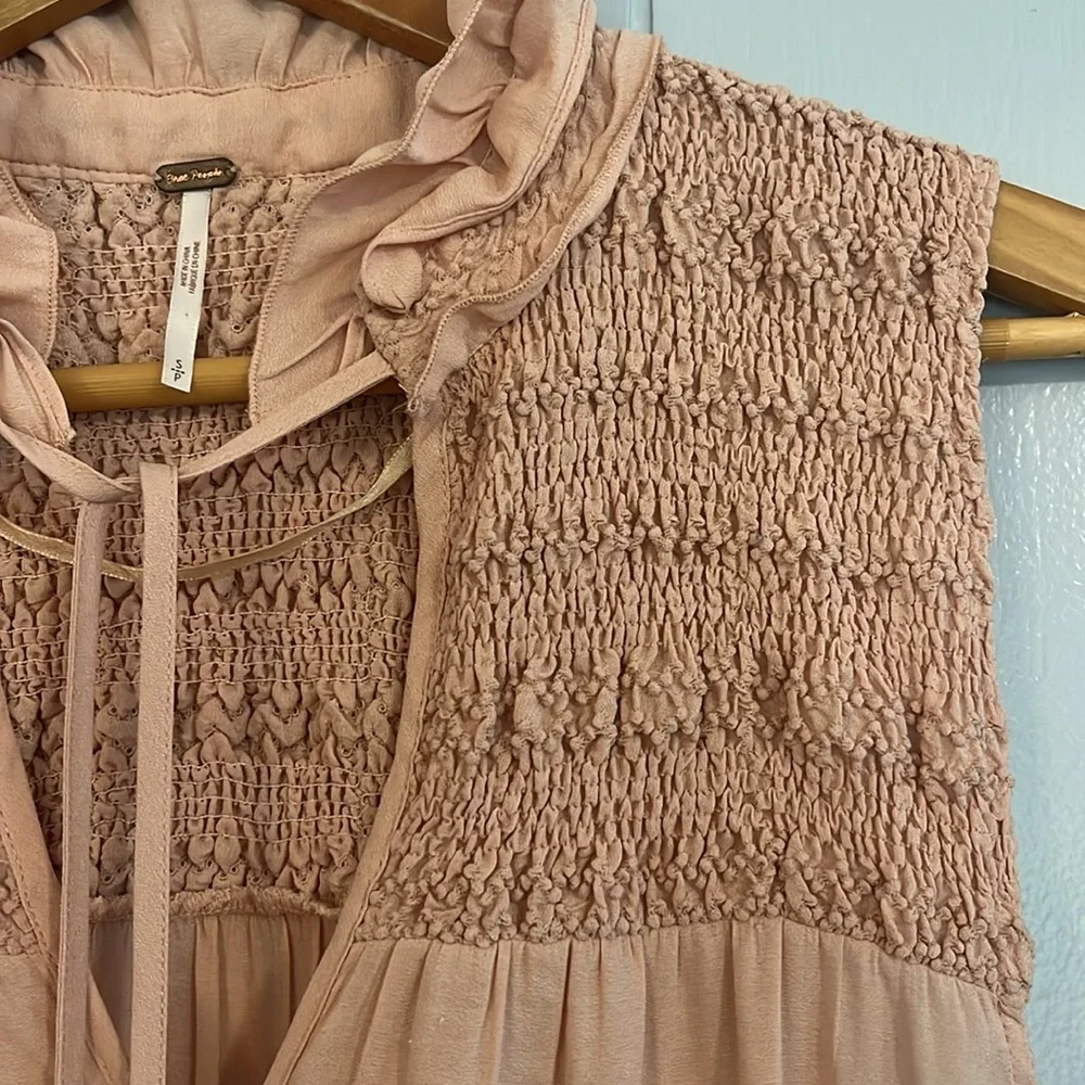 Free People Pink Ruffle Me Up Top- Pink- Small; perfect all-season feminine top!
